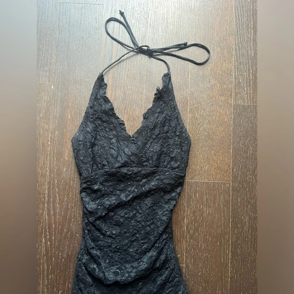 Vintage Black lace halter tie-up asymmetrical evening dress XS - Picture 10 of 15